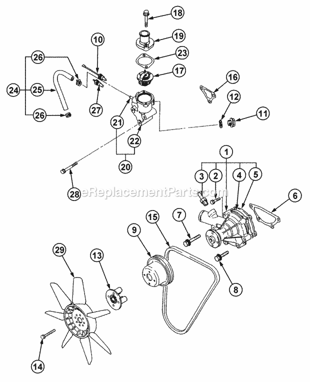 Cooling System Diagram and Parts List for 54A-458D100, 590-603-100 Cub Cadet Lawn Tractor
